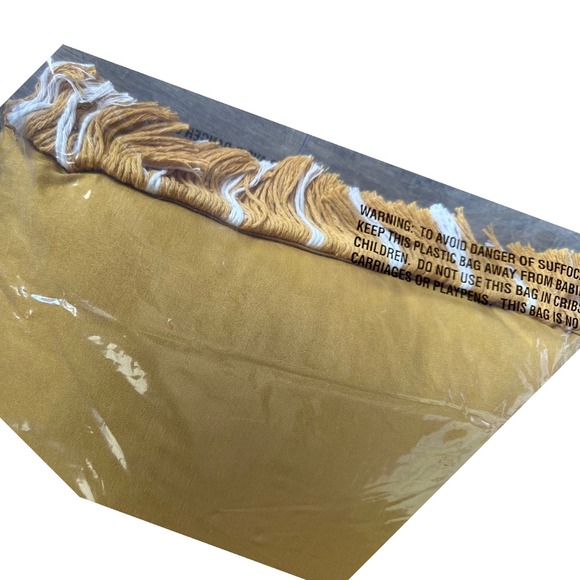 Mustard Yellow with White Stripes & Woven Fringe Lumbar Pillow 20x12" - Picture 5 of 6